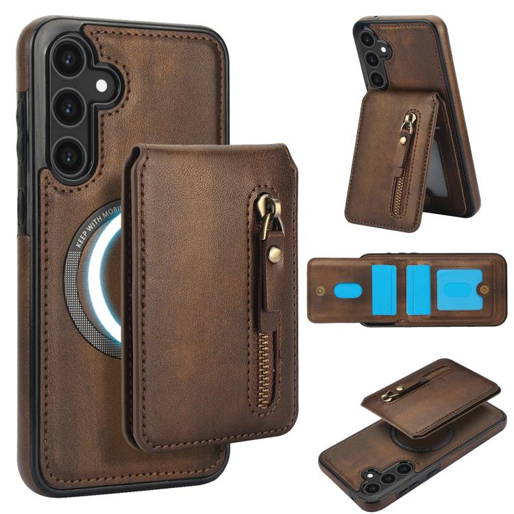 Zipper Wallet Split MagSafe Leather Back Phone Case, For Samsung Galaxy S26+ 5G, For Samsung Galaxy S26 Ultra 5G, For Samsung Galaxy S26 5G, For Samsung Galaxy S25 5G, For Samsung Galaxy S25+ 5G, For Samsung Galaxy S25 Ultra 5G