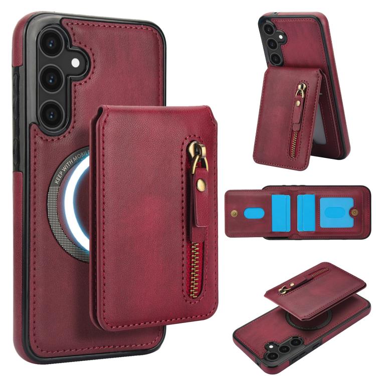 Zipper Wallet Split MagSafe Leather Back Phone Case, For Samsung Galaxy S26+ 5G, For Samsung Galaxy S26 Ultra 5G, For Samsung Galaxy S26 5G, For Samsung Galaxy S25 5G, For Samsung Galaxy S25+ 5G, For Samsung Galaxy S25 Ultra 5G