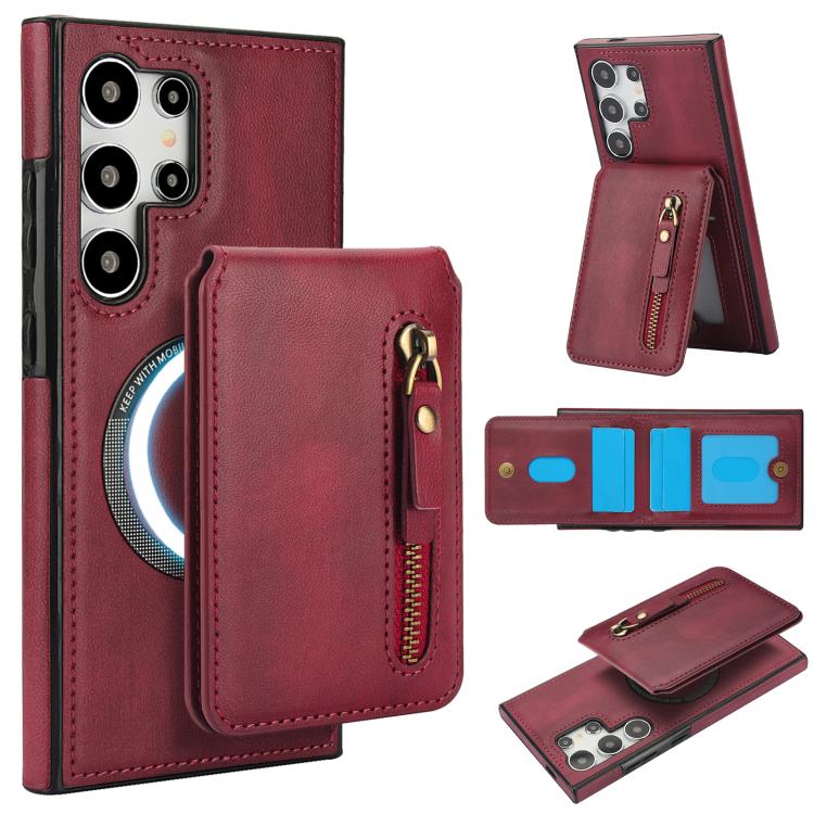 Zipper Wallet Split MagSafe Leather Back Phone Case, For Samsung Galaxy S26+ 5G, For Samsung Galaxy S26 Ultra 5G, For Samsung Galaxy S26 5G, For Samsung Galaxy S25 5G, For Samsung Galaxy S25+ 5G, For Samsung Galaxy S25 Ultra 5G