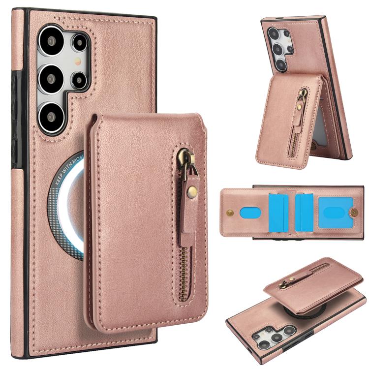 Zipper Wallet Split MagSafe Leather Back Phone Case, For Samsung Galaxy S26+ 5G, For Samsung Galaxy S26 Ultra 5G, For Samsung Galaxy S26 5G, For Samsung Galaxy S25 5G, For Samsung Galaxy S25+ 5G, For Samsung Galaxy S25 Ultra 5G