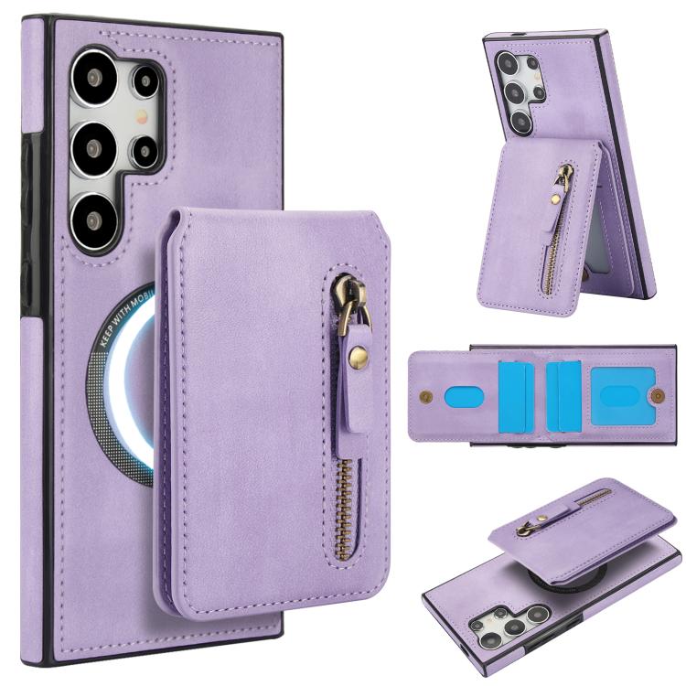 Zipper Wallet Split MagSafe Leather Back Phone Case, For Samsung Galaxy S26+ 5G, For Samsung Galaxy S26 Ultra 5G, For Samsung Galaxy S26 5G, For Samsung Galaxy S25 5G, For Samsung Galaxy S25+ 5G, For Samsung Galaxy S25 Ultra 5G