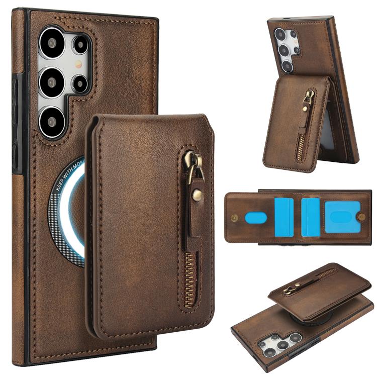 Zipper Wallet Split MagSafe Leather Back Phone Case, For Samsung Galaxy S26+ 5G, For Samsung Galaxy S26 Ultra 5G, For Samsung Galaxy S26 5G, For Samsung Galaxy S25 5G, For Samsung Galaxy S25+ 5G, For Samsung Galaxy S25 Ultra 5G