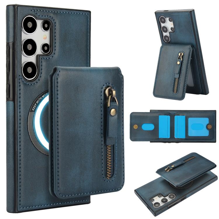Zipper Wallet Split MagSafe Leather Back Phone Case, For Samsung Galaxy S24 FE 5G, For Samsung Galaxy S24 Ultra 5G, For Samsung Galaxy S24+ 5G, For Samsung Galaxy S24 5G, For Samsung Galaxy S23 FE 5G, For Samsung Galaxy S23 Ultra 5G
