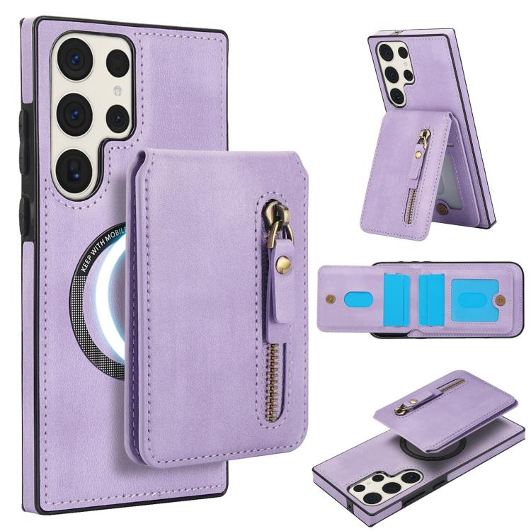 Zipper Wallet Split MagSafe Leather Back Phone Case, For Samsung Galaxy S24 FE 5G, For Samsung Galaxy S24 Ultra 5G, For Samsung Galaxy S24+ 5G, For Samsung Galaxy S24 5G, For Samsung Galaxy S23 FE 5G, For Samsung Galaxy S23 Ultra 5G