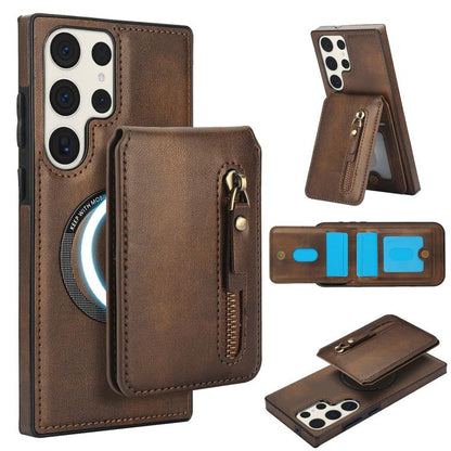 Zipper Wallet Split MagSafe Leather Back Phone Case, For Samsung Galaxy S24 FE 5G, For Samsung Galaxy S24 Ultra 5G, For Samsung Galaxy S24+ 5G, For Samsung Galaxy S24 5G, For Samsung Galaxy S23 FE 5G, For Samsung Galaxy S23 Ultra 5G
