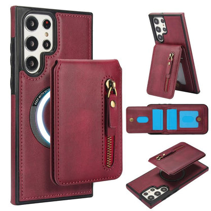 Zipper Wallet Split MagSafe Leather Back Phone Case, For Samsung Galaxy S23+ 5G, For Samsung Galaxy S23 5G, For Samsung Galaxy S22 Ultra 5G, For Samsung Galaxy S22+ 5G, For Samsung Galaxy S22 5G, For Samsung Galaxy S21 FE 5G