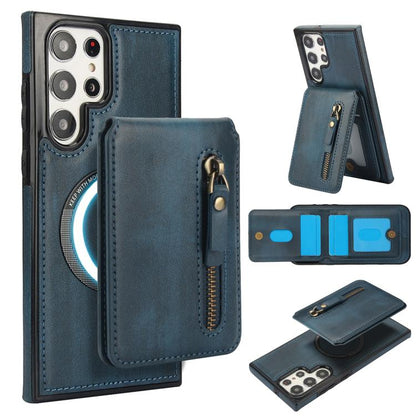 Zipper Wallet Split MagSafe Leather Back Phone Case, For Samsung Galaxy S23+ 5G, For Samsung Galaxy S23 5G, For Samsung Galaxy S22 Ultra 5G, For Samsung Galaxy S22+ 5G, For Samsung Galaxy S22 5G, For Samsung Galaxy S21 FE 5G