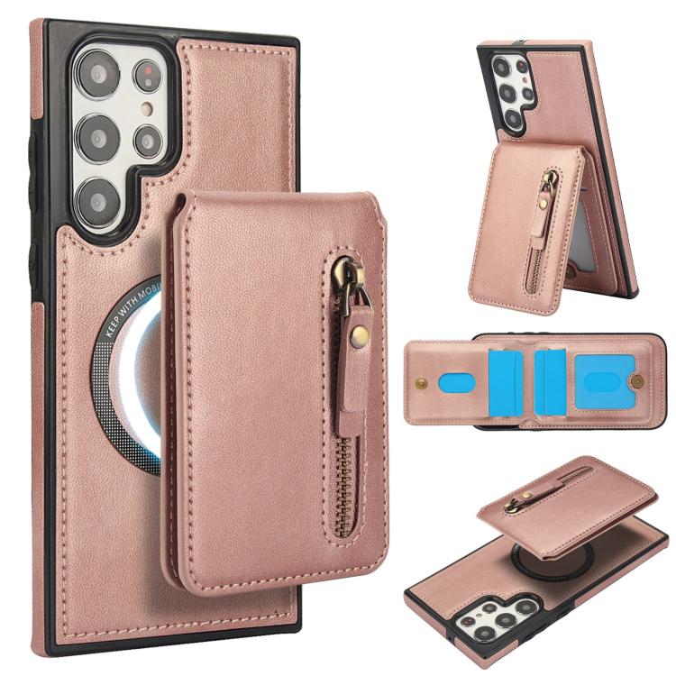 Zipper Wallet Split MagSafe Leather Back Phone Case, For Samsung Galaxy S23+ 5G, For Samsung Galaxy S23 5G, For Samsung Galaxy S22 Ultra 5G, For Samsung Galaxy S22+ 5G, For Samsung Galaxy S22 5G, For Samsung Galaxy S21 FE 5G
