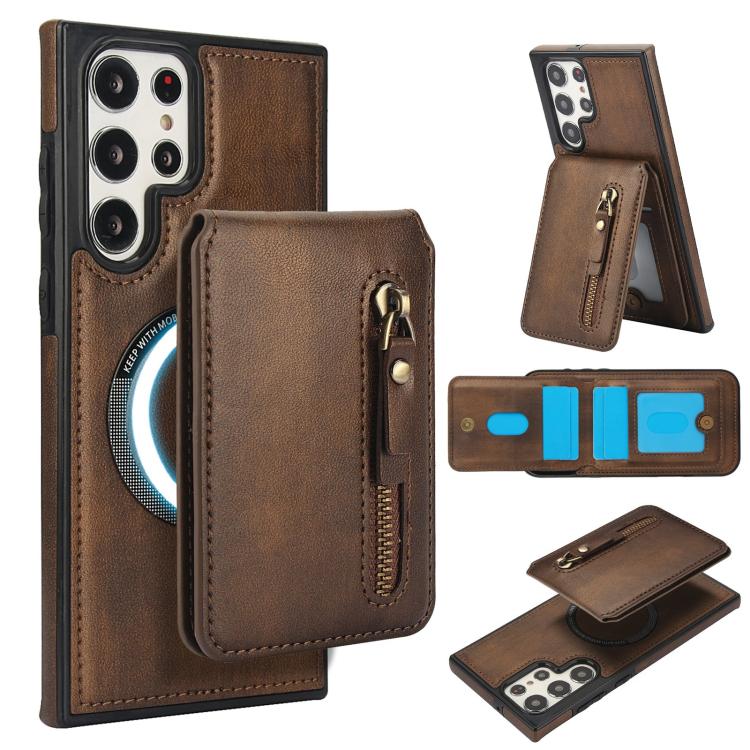 Zipper Wallet Split MagSafe Leather Back Phone Case, For Samsung Galaxy S23+ 5G, For Samsung Galaxy S23 5G, For Samsung Galaxy S22 Ultra 5G, For Samsung Galaxy S22+ 5G, For Samsung Galaxy S22 5G, For Samsung Galaxy S21 FE 5G