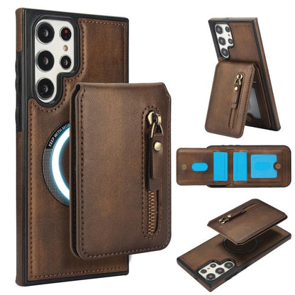 Zipper Wallet Split MagSafe Leather Back Phone Case, For Samsung Galaxy S23+ 5G, For Samsung Galaxy S23 5G, For Samsung Galaxy S22 Ultra 5G, For Samsung Galaxy S22+ 5G, For Samsung Galaxy S22 5G, For Samsung Galaxy S21 FE 5G