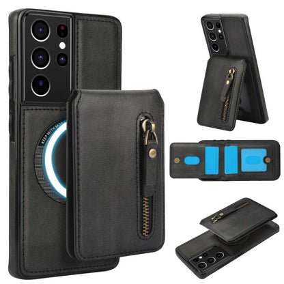 Zipper Wallet Split MagSafe Leather Back Phone Case, For Samsung Galaxy S21 5G, For Samsung Galaxy S21+ 5G, For Samsung Galaxy S21 Ultra 5G, For Samsung Galaxy Note20 Ultra, For Samsung Galaxy Note20