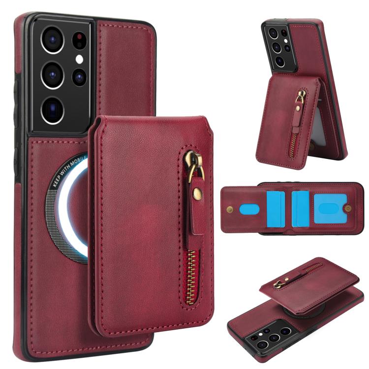 Zipper Wallet Split MagSafe Leather Back Phone Case, For Samsung Galaxy S21 5G, For Samsung Galaxy S21+ 5G, For Samsung Galaxy S21 Ultra 5G, For Samsung Galaxy Note20 Ultra, For Samsung Galaxy Note20