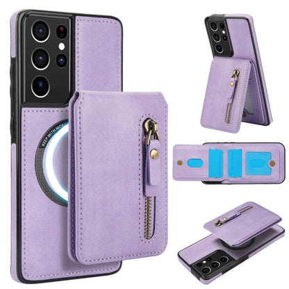 Zipper Wallet Split MagSafe Leather Back Phone Case, For Samsung Galaxy S21 5G, For Samsung Galaxy S21+ 5G, For Samsung Galaxy S21 Ultra 5G, For Samsung Galaxy Note20 Ultra, For Samsung Galaxy Note20