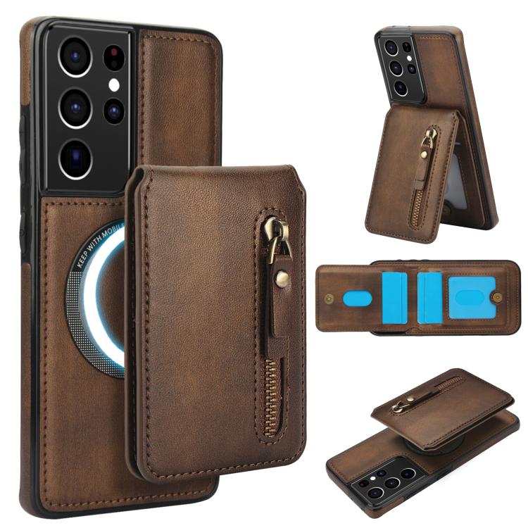 Zipper Wallet Split MagSafe Leather Back Phone Case, For Samsung Galaxy S21 5G, For Samsung Galaxy S21+ 5G, For Samsung Galaxy S21 Ultra 5G, For Samsung Galaxy Note20 Ultra, For Samsung Galaxy Note20
