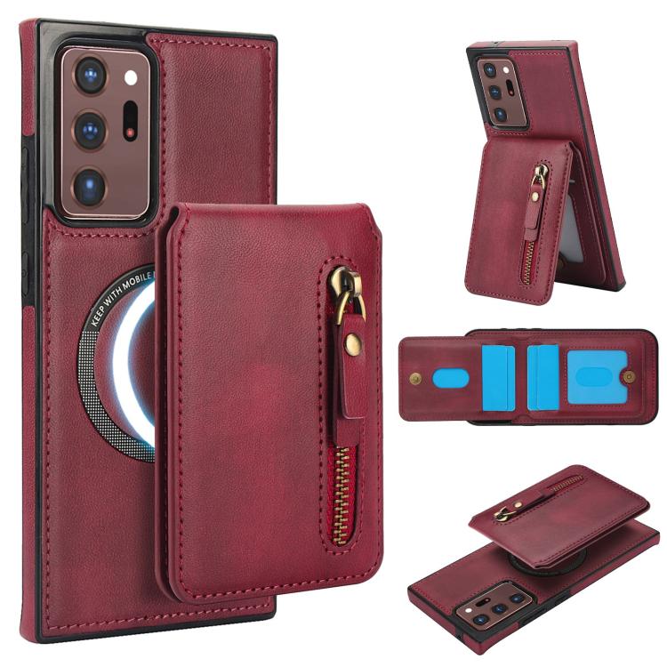 Zipper Wallet Split MagSafe Leather Back Phone Case, For Samsung Galaxy S21 5G, For Samsung Galaxy S21+ 5G, For Samsung Galaxy S21 Ultra 5G, For Samsung Galaxy Note20 Ultra, For Samsung Galaxy Note20