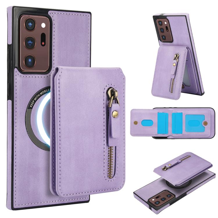 Zipper Wallet Split MagSafe Leather Back Phone Case, For Samsung Galaxy S21 5G, For Samsung Galaxy S21+ 5G, For Samsung Galaxy S21 Ultra 5G, For Samsung Galaxy Note20 Ultra, For Samsung Galaxy Note20