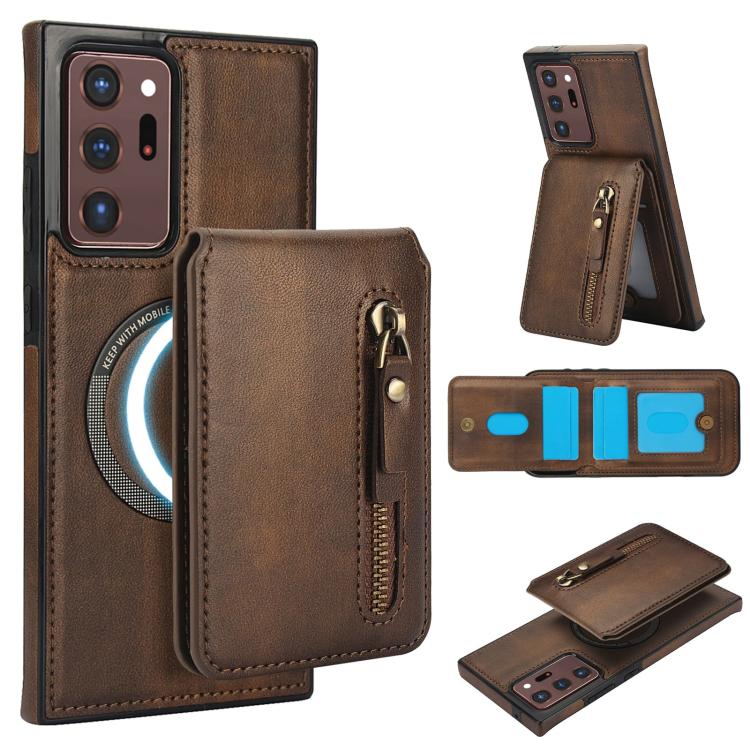 Zipper Wallet Split MagSafe Leather Back Phone Case, For Samsung Galaxy S21 5G, For Samsung Galaxy S21+ 5G, For Samsung Galaxy S21 Ultra 5G, For Samsung Galaxy Note20 Ultra, For Samsung Galaxy Note20