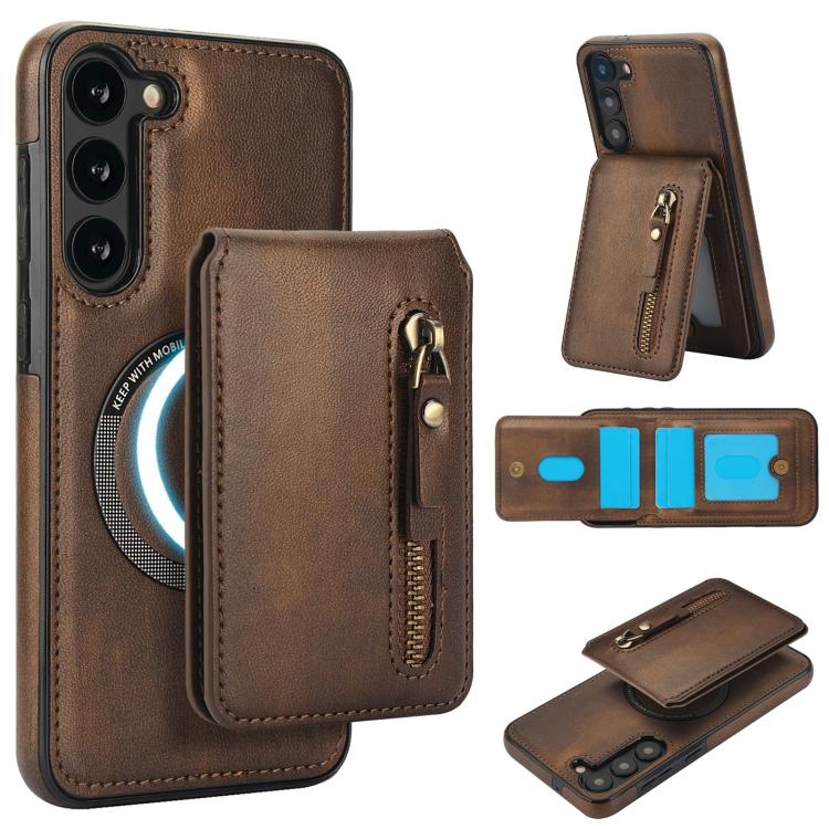 Zipper Wallet Split MagSafe Leather Back Phone Case, For Samsung Galaxy S23+ 5G, For Samsung Galaxy S23 5G, For Samsung Galaxy S22 Ultra 5G, For Samsung Galaxy S22+ 5G, For Samsung Galaxy S22 5G, For Samsung Galaxy S21 FE 5G
