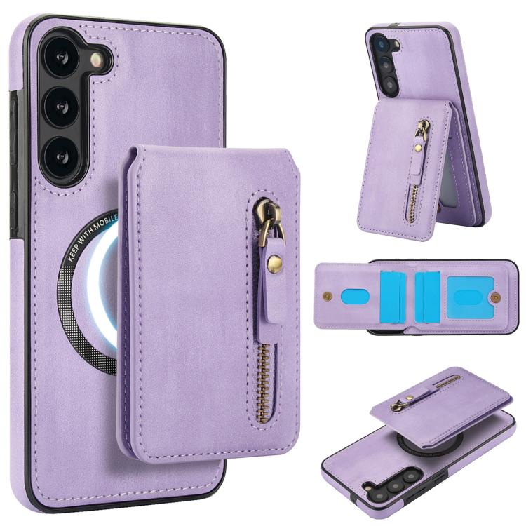 Zipper Wallet Split MagSafe Leather Back Phone Case, For Samsung Galaxy S23+ 5G, For Samsung Galaxy S23 5G, For Samsung Galaxy S22 Ultra 5G, For Samsung Galaxy S22+ 5G, For Samsung Galaxy S22 5G, For Samsung Galaxy S21 FE 5G