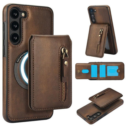 Zipper Wallet Split MagSafe Leather Back Phone Case, For Samsung Galaxy S23+ 5G, For Samsung Galaxy S23 5G, For Samsung Galaxy S22 Ultra 5G, For Samsung Galaxy S22+ 5G, For Samsung Galaxy S22 5G, For Samsung Galaxy S21 FE 5G