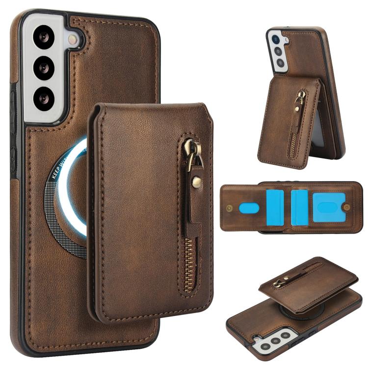 Zipper Wallet Split MagSafe Leather Back Phone Case, For Samsung Galaxy S23+ 5G, For Samsung Galaxy S23 5G, For Samsung Galaxy S22 Ultra 5G, For Samsung Galaxy S22+ 5G, For Samsung Galaxy S22 5G, For Samsung Galaxy S21 FE 5G
