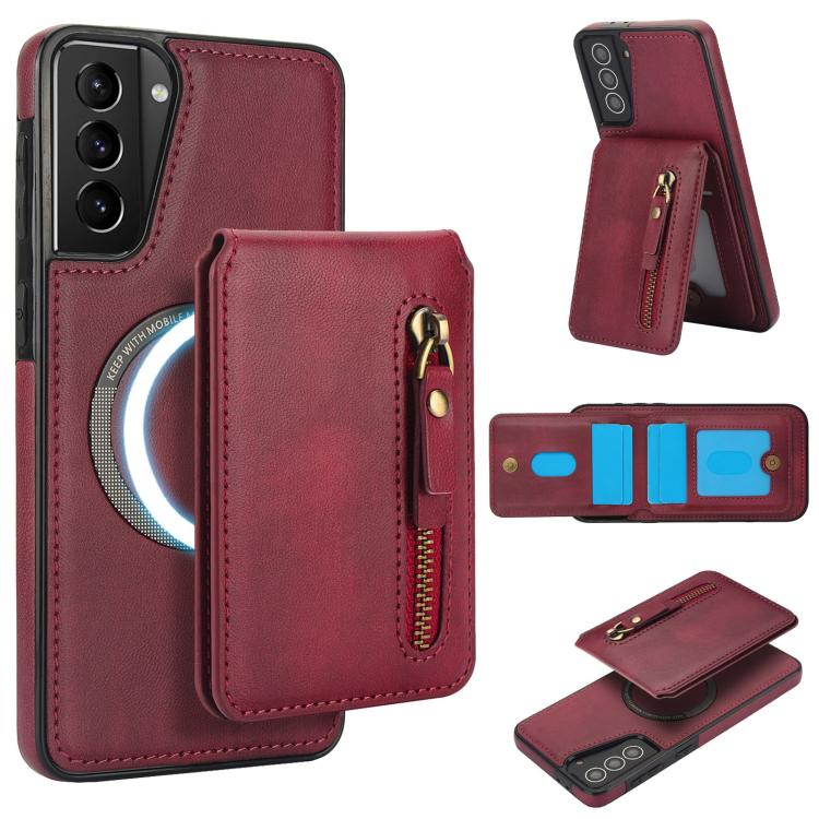 Zipper Wallet Split MagSafe Leather Back Phone Case, For Samsung Galaxy S21 5G, For Samsung Galaxy S21+ 5G, For Samsung Galaxy S21 Ultra 5G, For Samsung Galaxy Note20 Ultra, For Samsung Galaxy Note20