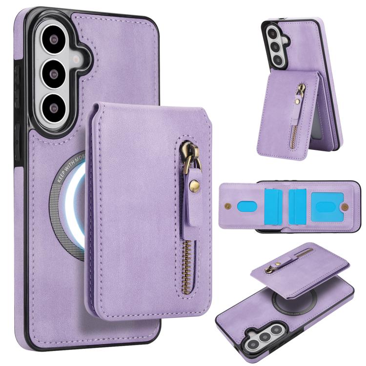 Zipper Wallet Split MagSafe Leather Back Phone Case, For Samsung Galaxy S26+ 5G, For Samsung Galaxy S26 Ultra 5G, For Samsung Galaxy S26 5G, For Samsung Galaxy S25 5G, For Samsung Galaxy S25+ 5G, For Samsung Galaxy S25 Ultra 5G