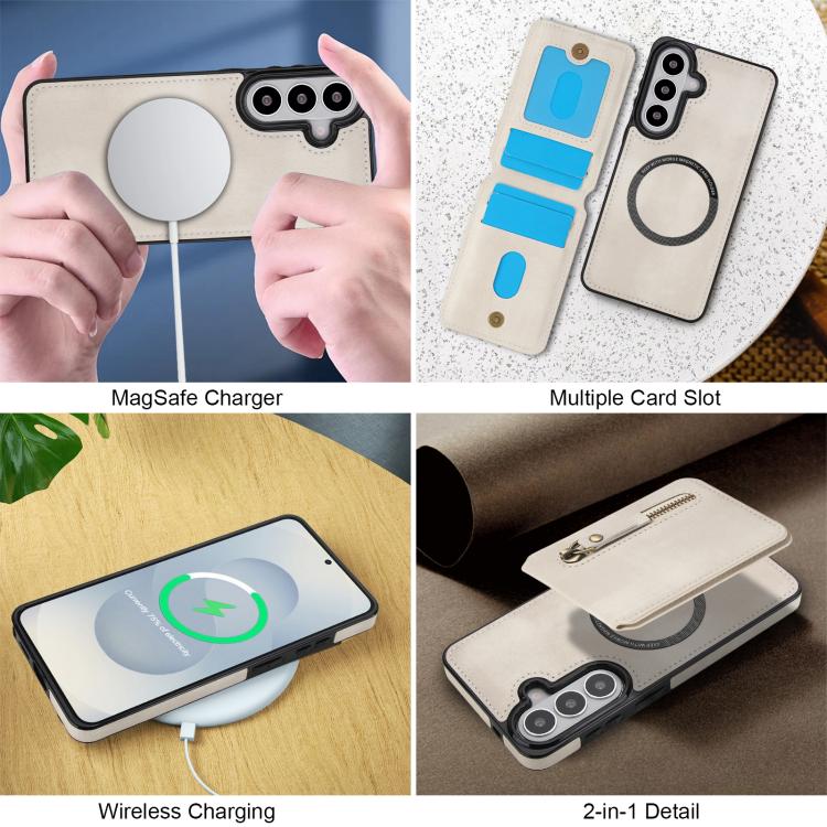 Zipper Wallet Split MagSafe Leather Back Phone Case, For Samsung Galaxy S26+ 5G, For Samsung Galaxy S26 Ultra 5G, For Samsung Galaxy S26 5G, For Samsung Galaxy S25 5G, For Samsung Galaxy S25+ 5G, For Samsung Galaxy S25 Ultra 5G