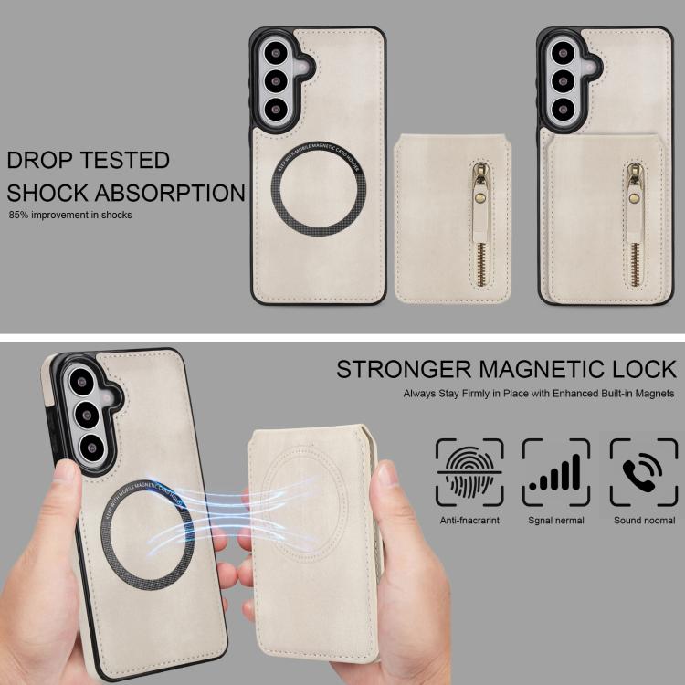 Zipper Wallet Split MagSafe Leather Back Phone Case, For Samsung Galaxy S26+ 5G, For Samsung Galaxy S26 Ultra 5G, For Samsung Galaxy S26 5G, For Samsung Galaxy S25 5G, For Samsung Galaxy S25+ 5G, For Samsung Galaxy S25 Ultra 5G