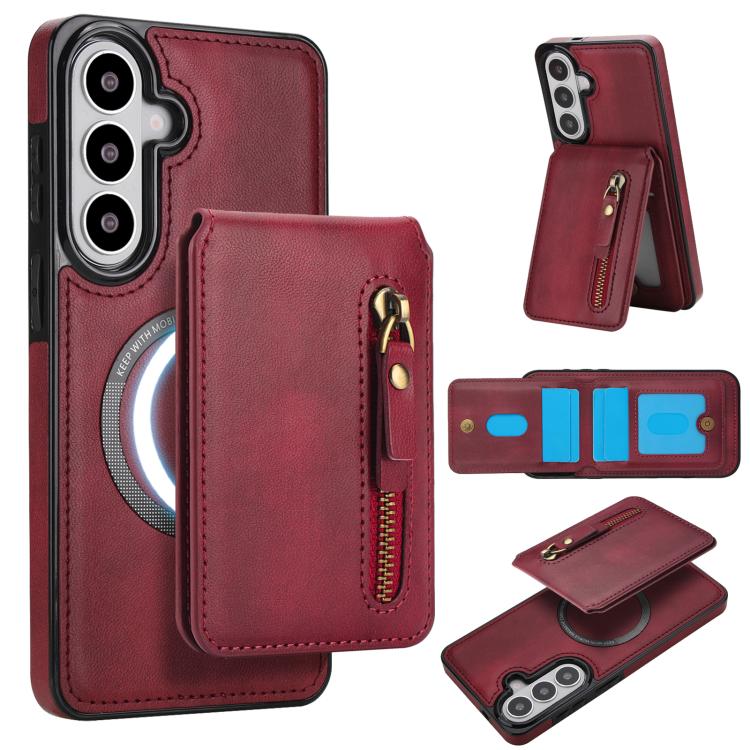 Zipper Wallet Split MagSafe Leather Back Phone Case, For Samsung Galaxy S26+ 5G, For Samsung Galaxy S26 Ultra 5G, For Samsung Galaxy S26 5G, For Samsung Galaxy S25 5G, For Samsung Galaxy S25+ 5G, For Samsung Galaxy S25 Ultra 5G