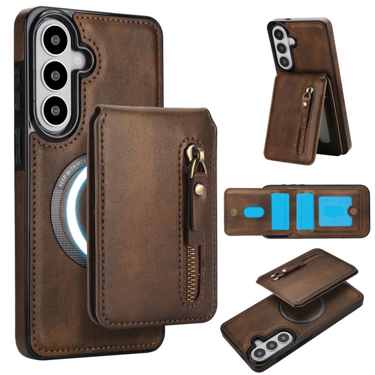 Zipper Wallet Split MagSafe Leather Back Phone Case, For Samsung Galaxy S26+ 5G, For Samsung Galaxy S26 Ultra 5G, For Samsung Galaxy S26 5G, For Samsung Galaxy S25 5G, For Samsung Galaxy S25+ 5G, For Samsung Galaxy S25 Ultra 5G