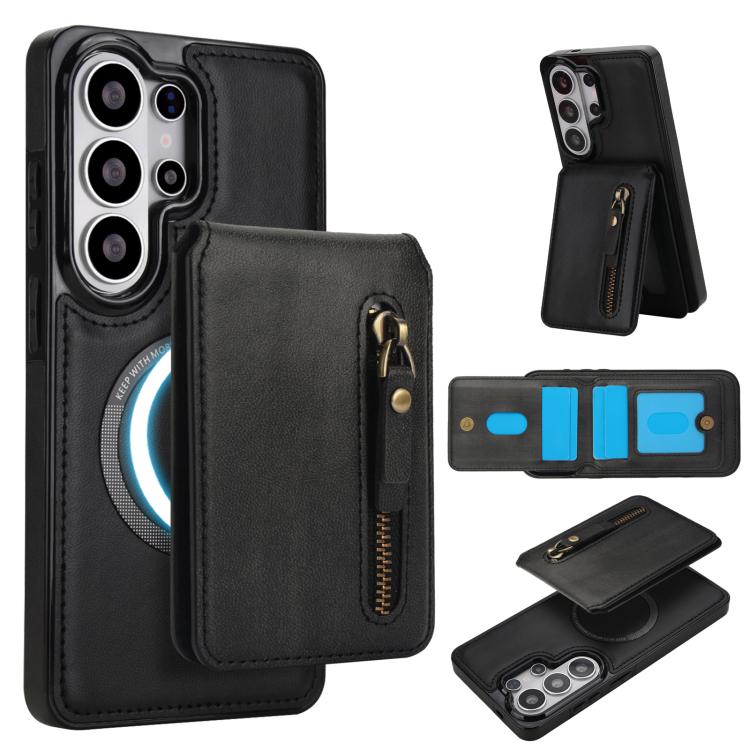 Zipper Wallet Split MagSafe Leather Back Phone Case, For Samsung Galaxy S26+ 5G, For Samsung Galaxy S26 Ultra 5G, For Samsung Galaxy S26 5G, For Samsung Galaxy S25 5G, For Samsung Galaxy S25+ 5G, For Samsung Galaxy S25 Ultra 5G