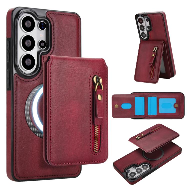 Zipper Wallet Split MagSafe Leather Back Phone Case, For Samsung Galaxy S26+ 5G, For Samsung Galaxy S26 Ultra 5G, For Samsung Galaxy S26 5G, For Samsung Galaxy S25 5G, For Samsung Galaxy S25+ 5G, For Samsung Galaxy S25 Ultra 5G