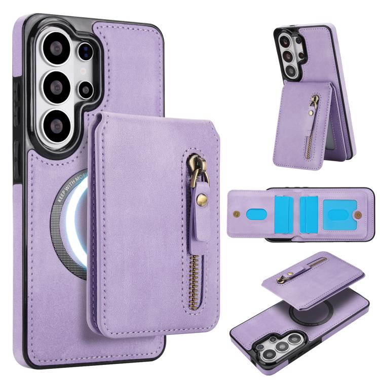 Zipper Wallet Split MagSafe Leather Back Phone Case, For Samsung Galaxy S26+ 5G, For Samsung Galaxy S26 Ultra 5G, For Samsung Galaxy S26 5G, For Samsung Galaxy S25 5G, For Samsung Galaxy S25+ 5G, For Samsung Galaxy S25 Ultra 5G