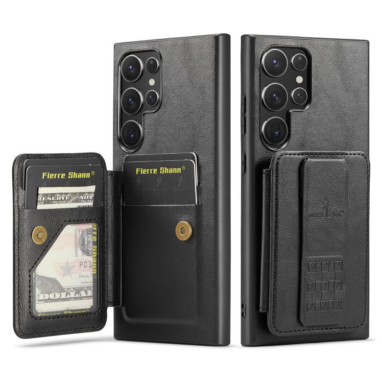 Fierre Shann FS-024 Oil Wax Cow Leather Card Holder Back Phone Case, For Samsung Galaxy S26+ 5G, For Samsung Galaxy S26 Ultra 5G, For Samsung Galaxy S26 5G, For Samsung Galaxy S25 5G, For Samsung Galaxy S25+ 5G, For Samsung Galaxy S25 Ultra 5G