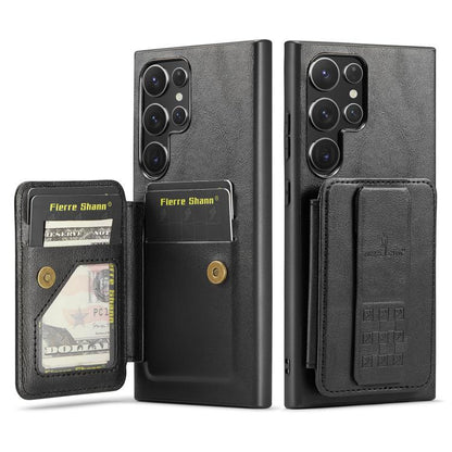 Fierre Shann FS-024 Oil Wax Cow Leather Card Holder Back Phone Case, For Samsung Galaxy S26+ 5G, For Samsung Galaxy S26 Ultra 5G, For Samsung Galaxy S26 5G, For Samsung Galaxy S25 5G, For Samsung Galaxy S25+ 5G, For Samsung Galaxy S25 Ultra 5G