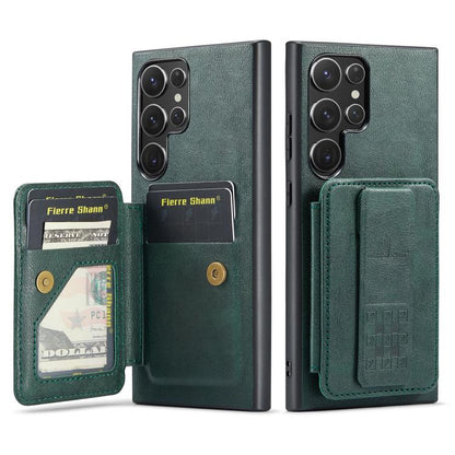 Fierre Shann FS-024 Oil Wax Cow Leather Card Holder Back Phone Case, For Samsung Galaxy S26+ 5G, For Samsung Galaxy S26 Ultra 5G, For Samsung Galaxy S26 5G, For Samsung Galaxy S25 5G, For Samsung Galaxy S25+ 5G, For Samsung Galaxy S25 Ultra 5G