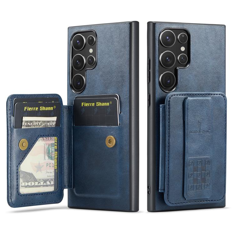 Fierre Shann FS-024 Oil Wax Cow Leather Card Holder Back Phone Case, For Samsung Galaxy S26+ 5G, For Samsung Galaxy S26 Ultra 5G, For Samsung Galaxy S26 5G, For Samsung Galaxy S25 5G, For Samsung Galaxy S25+ 5G, For Samsung Galaxy S25 Ultra 5G