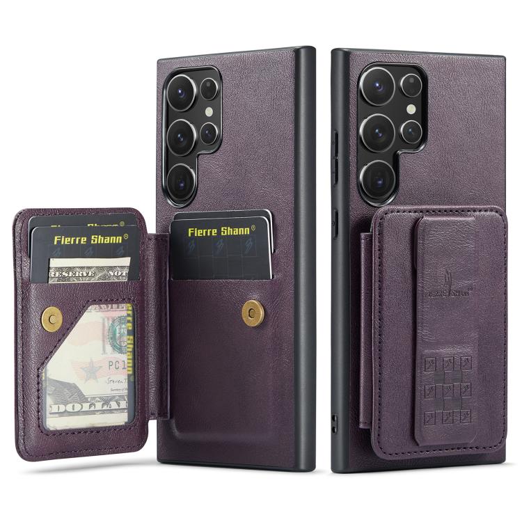 Fierre Shann FS-024 Oil Wax Cow Leather Card Holder Back Phone Case, For Samsung Galaxy S26+ 5G, For Samsung Galaxy S26 Ultra 5G, For Samsung Galaxy S26 5G, For Samsung Galaxy S25 5G, For Samsung Galaxy S25+ 5G, For Samsung Galaxy S25 Ultra 5G
