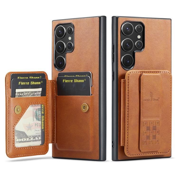 Fierre Shann FS-024 Oil Wax Cow Leather Card Holder Back Phone Case, For Samsung Galaxy S26+ 5G, For Samsung Galaxy S26 Ultra 5G, For Samsung Galaxy S26 5G, For Samsung Galaxy S25 5G, For Samsung Galaxy S25+ 5G, For Samsung Galaxy S25 Ultra 5G