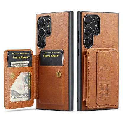 Fierre Shann FS-024 Oil Wax Cow Leather Card Holder Back Phone Case, For Samsung Galaxy S26+ 5G, For Samsung Galaxy S26 Ultra 5G, For Samsung Galaxy S26 5G, For Samsung Galaxy S25 5G, For Samsung Galaxy S25+ 5G, For Samsung Galaxy S25 Ultra 5G