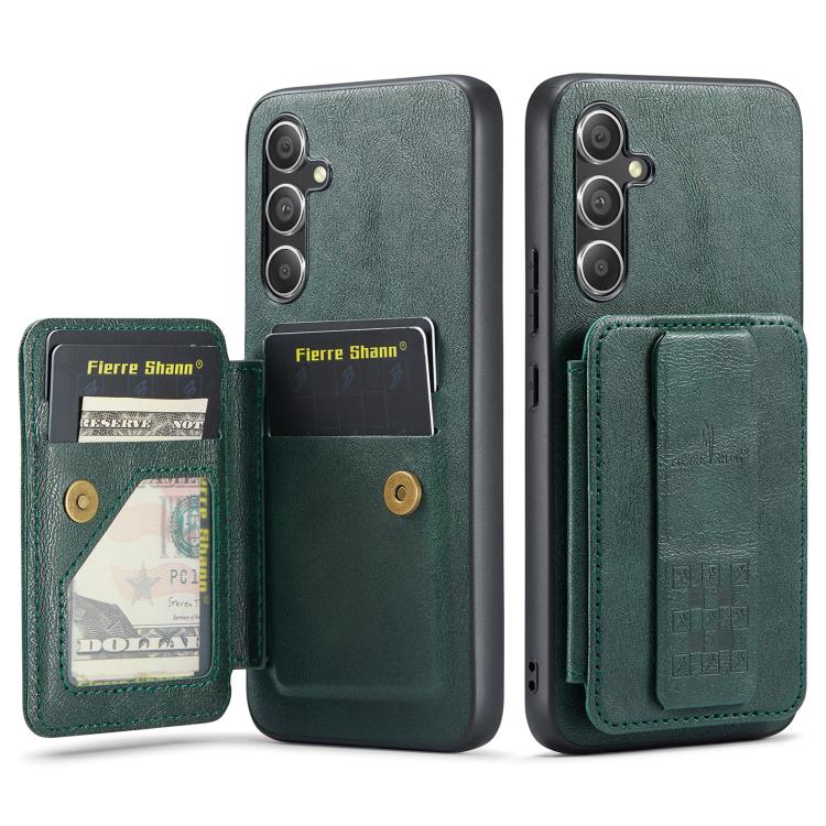 Fierre Shann FS-024 Oil Wax Cow Leather Card Holder Back Phone Case, For Samsung Galaxy S26+ 5G, For Samsung Galaxy S26 Ultra 5G, For Samsung Galaxy S26 5G, For Samsung Galaxy S25 5G, For Samsung Galaxy S25+ 5G, For Samsung Galaxy S25 Ultra 5G