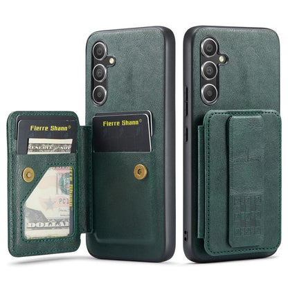 Fierre Shann FS-024 Oil Wax Cow Leather Card Holder Back Phone Case, For Samsung Galaxy S26+ 5G, For Samsung Galaxy S26 Ultra 5G, For Samsung Galaxy S26 5G, For Samsung Galaxy S25 5G, For Samsung Galaxy S25+ 5G, For Samsung Galaxy S25 Ultra 5G