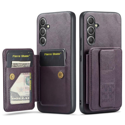 Fierre Shann FS-024 Oil Wax Cow Leather Card Holder Back Phone Case, For Samsung Galaxy S26+ 5G, For Samsung Galaxy S26 Ultra 5G, For Samsung Galaxy S26 5G, For Samsung Galaxy S25 5G, For Samsung Galaxy S25+ 5G, For Samsung Galaxy S25 Ultra 5G