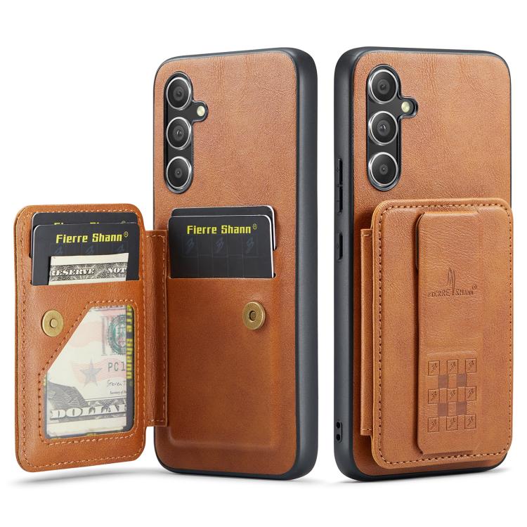 Fierre Shann FS-024 Oil Wax Cow Leather Card Holder Back Phone Case, For Samsung Galaxy S26+ 5G, For Samsung Galaxy S26 Ultra 5G, For Samsung Galaxy S26 5G, For Samsung Galaxy S25 5G, For Samsung Galaxy S25+ 5G, For Samsung Galaxy S25 Ultra 5G