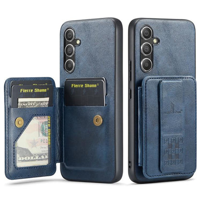 Fierre Shann FS-024 Oil Wax Cow Leather Card Holder Back Phone Case, For Samsung Galaxy S26+ 5G, For Samsung Galaxy S26 Ultra 5G, For Samsung Galaxy S26 5G, For Samsung Galaxy S25 5G, For Samsung Galaxy S25+ 5G, For Samsung Galaxy S25 Ultra 5G