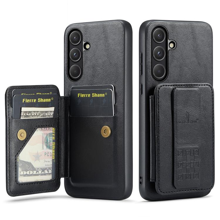 Fierre Shann FS-024 Oil Wax Cow Leather Card Holder Back Phone Case, For Samsung Galaxy S26+ 5G, For Samsung Galaxy S26 Ultra 5G, For Samsung Galaxy S26 5G, For Samsung Galaxy S25 5G, For Samsung Galaxy S25+ 5G, For Samsung Galaxy S25 Ultra 5G