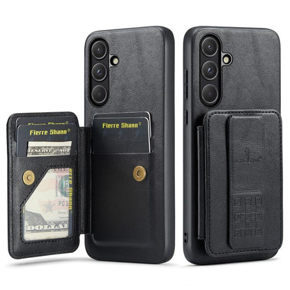 Fierre Shann FS-024 Oil Wax Cow Leather Card Holder Back Phone Case, For Samsung Galaxy S26+ 5G, For Samsung Galaxy S26 Ultra 5G, For Samsung Galaxy S26 5G, For Samsung Galaxy S25 5G, For Samsung Galaxy S25+ 5G, For Samsung Galaxy S25 Ultra 5G