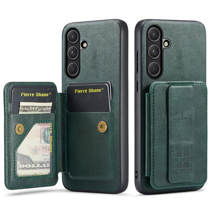 Fierre Shann FS-024 Oil Wax Cow Leather Card Holder Back Phone Case, For Samsung Galaxy S26+ 5G, For Samsung Galaxy S26 Ultra 5G, For Samsung Galaxy S26 5G, For Samsung Galaxy S25 5G, For Samsung Galaxy S25+ 5G, For Samsung Galaxy S25 Ultra 5G