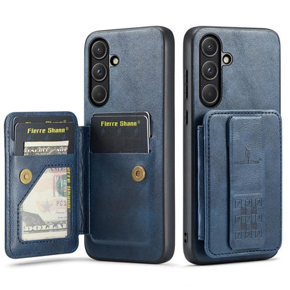Fierre Shann FS-024 Oil Wax Cow Leather Card Holder Back Phone Case, For Samsung Galaxy S26+ 5G, For Samsung Galaxy S26 Ultra 5G, For Samsung Galaxy S26 5G, For Samsung Galaxy S25 5G, For Samsung Galaxy S25+ 5G, For Samsung Galaxy S25 Ultra 5G